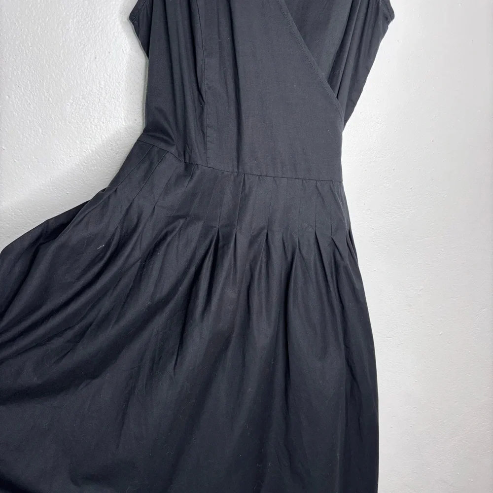 Sandro Black V-Neck Pleated Midi Dress Sleeveless Size 12 - Picture 7 of 10